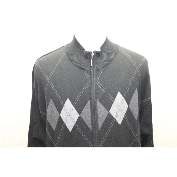 Pierre Cardin Men Sweater Black Argyle Zipper XL 109% Cotton Long Sleeve - Picture 13 of 16